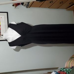 Black Evening V-Neck Maxi Dress | Fit & Flare | Sleeveless |Sz 16